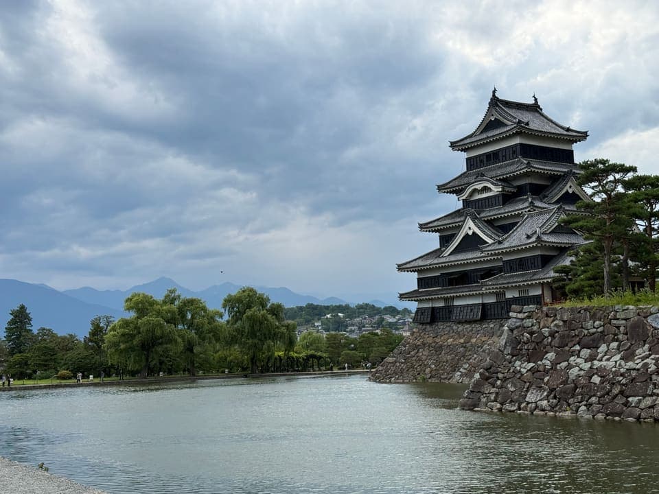 Matsumoto Castle's black keep seen across the moat